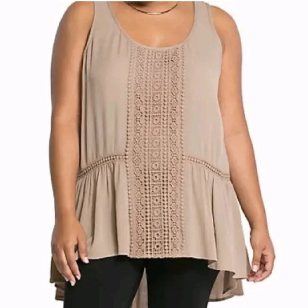 Torrid Brown Gauze Crochet Tank Top